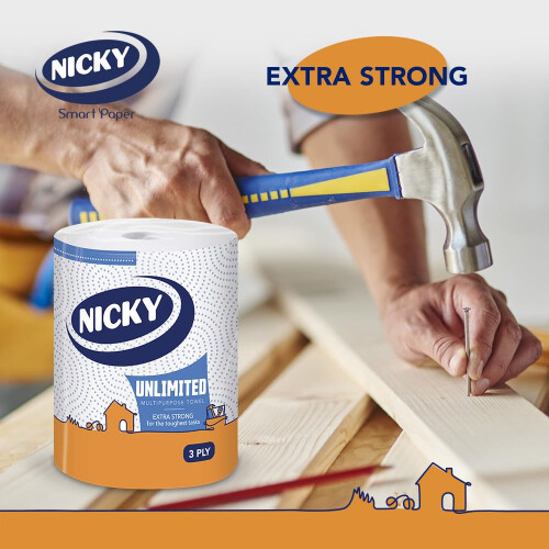 Nicky Nicky Unlimited Multipurpose Towel ? 6 Rolls Per Pack, 3 Ply Roll, 250 Sheets per Roll, 1500 Sheets per Pack, Easy Opening Pack, Extra Strong, Indoor 2
