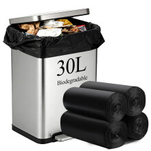 HXSEMAYIG Biodegradable Bin Bags Liner 100 Counts, 30L Food Waste Bags Trash Bag,Recycled Degradable Rubbish Garbage Bag for Kitchen Office, Black 60