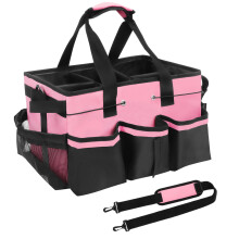 Qivine Cleaning Caddy with Handle, Waterproof 900D Oxford Foldable Cleaning Bag Large Capacity Cleaning Basket with 5 Internal Pockets, Cleaning Caddy