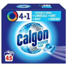 Calgon 4-in-1 Washing Machine Cleaner and Water Softener Tablets, 45 Count | Removes Limescale, Residue, Dirt, Rust & Malodours | Deep Clean | L Pack