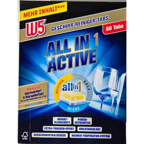W5 Dishwasher Tablets, All-in-One, Pack of 40 1