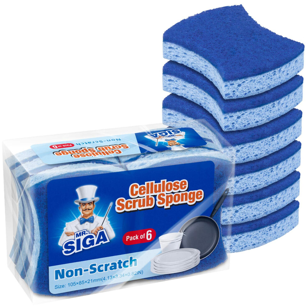 Mr.siga Non-Scratch Cellulose Scrub Sponge, Dual-Sided Dishwashing Sponge For Kitchen, 12 Pack