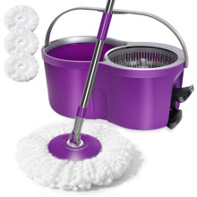 Masthome Spin Mop Bucket, Long Handled 360? Rotating Mops Set with 3 Microfibre Cleaning Heads, Foot Pedal Floor Cleaning Mop for Cleaning Laminate,