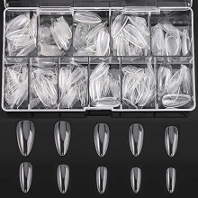 Coffin Nail Tips Full Cover Acrylic False Nails Set with Case 10 Sizes for DIY Nail Art