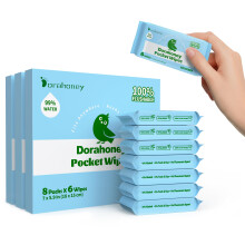 Dorahoney Mini Flushable Wet Wipes, Travel Size, 99% Water, Unscented & Hypoallergenic for Adults, Kids and Baby Care with Sensitive Skin -