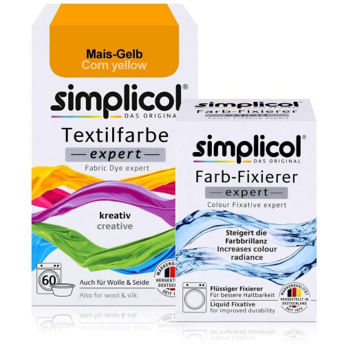Simplicol Fabric Paint Expert + Colour Fixer Combi Pack Mais-gelb 12101