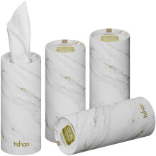 tishoo Hyaluronic Acid-Infused 4-ply Ultra Luxury Tissues | for Car Cup Holders, Home & Travel | 4 Tubes x 40 Sheets | White/Marble