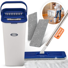 CleanAid Formosa 2 Mop Set + Double Chamber Bucket Flat Mop 360? Swivel Microfibre Mop Pads (2 Pieces) Wring Function Without Hands Floor Mop with