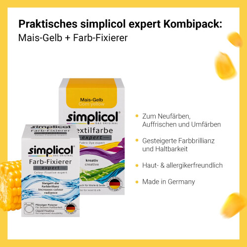 Simplicol Fabric Paint Expert + Colour Fixer Combi Pack Mais-gelb 12101 1