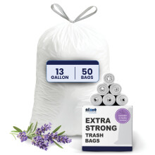 Plasticplace W13DSWHJRLV 13 Gallon White Drawstring Trash Bags ? 1.2 Mil ? Lavender and Soft Vanilla Scented Garbage Can Liners ? 24" x 31" (50 Count)