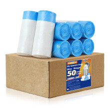 OKKEAI 50L Bin Bags White Strong, Swing Bin Liners Tie Handles Heavy Duty Waste Bags, Durable Anti-Tear Trash Bag for Kitchen 80 Counts