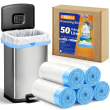 OKKEAI White Bin Bags 50L Drawstring Tall Kitchen Waste Bin Liners, 50 Counts Heavy Duty Trash Bags with Tie Handles, Tear-Resistant, Ideal for