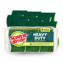 Scotch-Brite Heavy Duty, Recycled Content, Green/Yellow, 9 Scrub Sponges