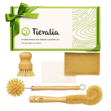Tieralia 5-Piece Eco-Friendly Bamboo Dish Brush Set with Compostable Wood Pulp Sponges | Bamboo Dish Brushes Kitchen Cleaning Set