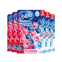 Bloo Power Active Toilet Rim Block Fresh Flowers, with Anti-Limescale, Cleaning Foam, Dirt Protection and Extra Freshness - Pack of 15 Rimblocks