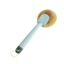 BBHOTCOM POT Brush Safe Kitchen Coconut Fiber Scrub Brush Pot Brush with long light handle (Light Blue)