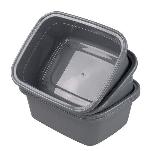 Xowine 4-Pack Plastic Wash Basin Rectangle, Washing up Bowl Basin, Gray