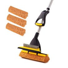 Yocada Sponge Mop Home Commercial Use Tile Floor Bathroom Garage Cleaning Total 3 Sponge Heads Squeegee and Extendable Telescopic Long Handle 42.5 to