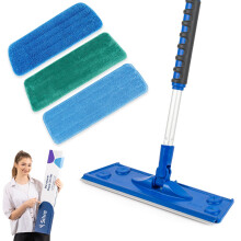 Silva Floor Mop with Microfibre Mop and Telescopic Handle 90 to 156 cm - Mop Set with Three Covers - Flat Mop with 360 Degree Swivel - Floor Cleaner