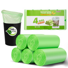 Small Trash Bags 4-6 Gallon, Inwaysin 200 Count Biodegradable Trash Bags 4 Gallon, Extra Strong Small Garbage Bags Unscented, Size Expanded, Green,