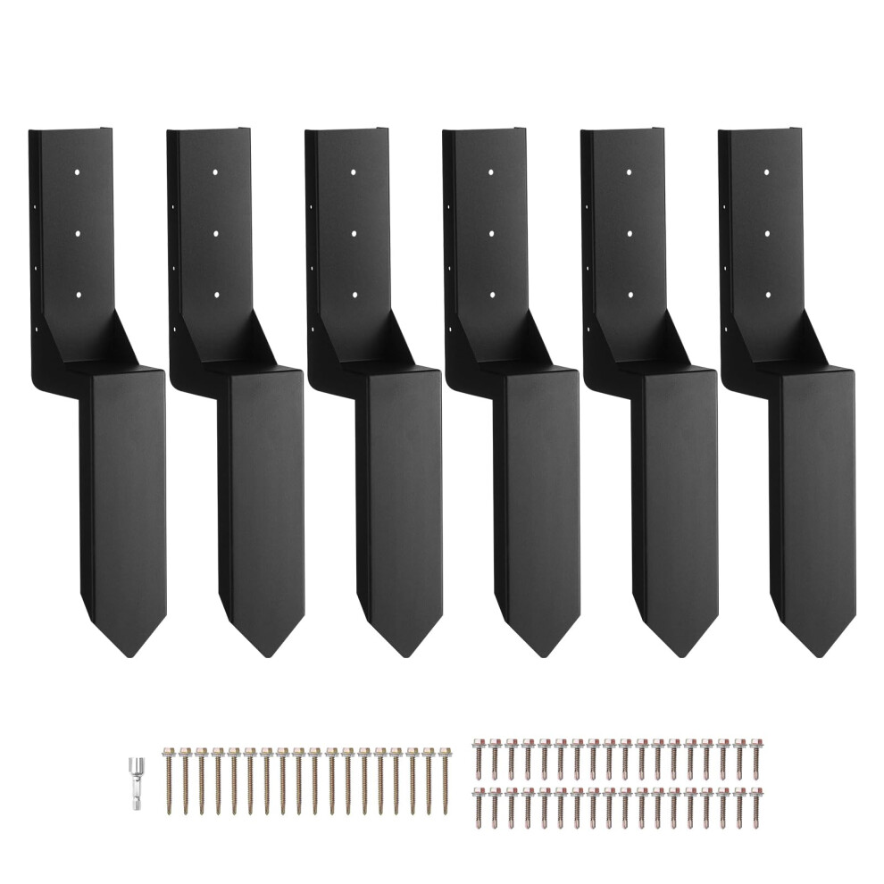 Vevor Fence Post Anchor Repair Kit, 6 Pack Inner Diameter 3.5 X3.5 Inches Heavy Duty Steel Fence Post Support Stakes, Anchor Ground Spike For Repair