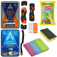 Alimos Oven Cleaning Kit ? Oven & Grill Cleaner, Cookware Cleaner, 3 Microfibre Cloths, Non-Scratch Scraper, Cleaning Sponge, Extra Strong Rubber