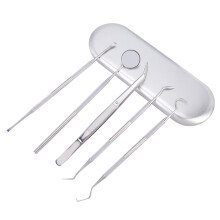 Kit profissional de limpeza dental com ferramentas de aço inoxidável para higiene bucal, incluindo raspador de tártaro e removedor de placa. Ideal