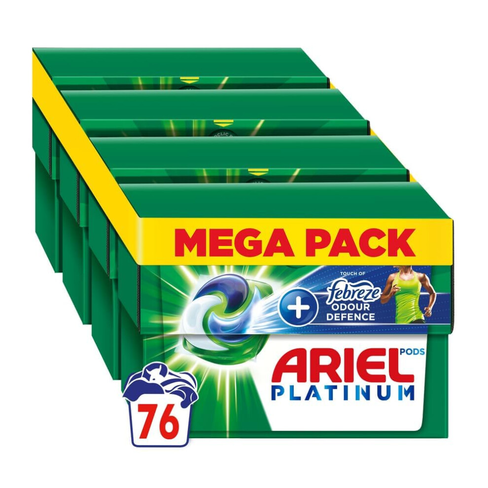 Ariel All-In-1 Pods Laundry Detergent Washing Liquid Tablets/Capsules, 76 Washes (4X19), Stain Remover For Clothes, Platinum + Touch Of Febreze Odour
