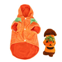 Pet Cosplay Costume Pumpkin Halloween Outfit Soft And Skin Friendly Dog Cat Fleece Hoodie Warm Costumes Vibrant Colors Handmade Pumpkin Green Leaves F