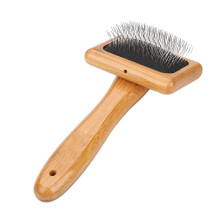 Escova de higiene para animais de estimação com cabo de bambu e almofada macia, pente ecológico para remover pelos soltos e nós em cães e gatos.