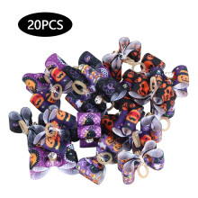 Laços de cabelo de Halloween com strass, fita de gorgorão, acessórios para animais de estimação, formato compacto, grampos de cabelo com nó