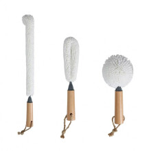 3-piece Decanter Cleaning Brush Flexible Bottle Brush: Multifunctional Household Cleaning Brush Tool - For Decanter Goblet Glasses (Bamboo Wood