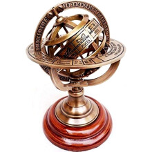 THORINSTRUMENTS (with device) Brass Armillary Sphere Astrolabe On Wooden Base Maritime Nautical & Collectible Rustic Vintage Home Decor Gifts