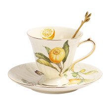 Bone China Coffee Cup Set with Saucer and Spoon, White Gold Porcelain, Luxury HandPainted Design