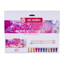 Talens Art Creations - Acrylic Painting and Paper - Combiset - Paint kit - Painting for Beginners - Arts and Crafts for Adults - 3 Paintbrushes