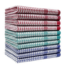 Pack of 10 Heavy Duty (80gm/pc) WonderDry Checked Cotton Kitchen Tea Towels - Absorbent - Durable & Long Lasting ? Professional Grade - Lint Free ?