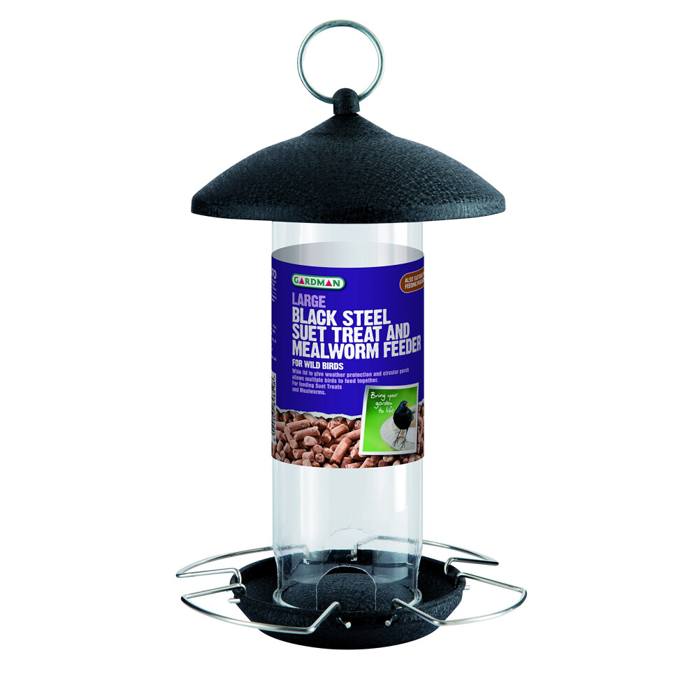 Gardman Steel Suet Treat And Mealworm Bird Feeder Black