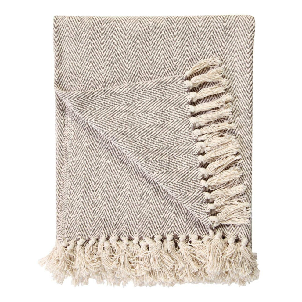 Ehc 100% Natural Cotton Two Tone Herringbone King Size 3 Seater Throws For Sofa Bedspread,Settee Throw- 225 X 250Cm