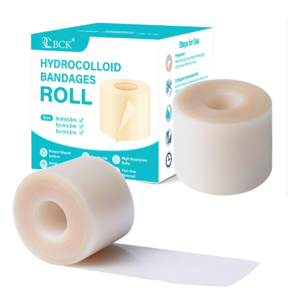 Leayoka Hydrocolloid Roll 5Cm X 5M Self-Adhesive Hydrocolloid Tape Waterproof Bandages For Scratches, Blisters & Skin Discomfort Breathable & Discreet