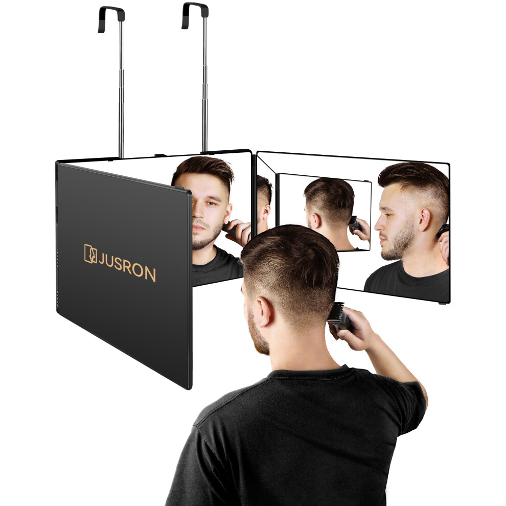 Jusron 3 Way Mirror For Self Hair Cutting, 360 Trifold Barber Mirrors Sided Makeup To See Back Of Head, Used Coloring, Braiding, Diy Haircut Tool Is