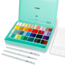 ABEIER HIMI Gouache Paint Set, Twin Cup 48 Colors x 12ml/0.4oz with 3 Brushes & a Palette, Non-Toxic, Jelly Guache Paint for Canvas and Watercolor