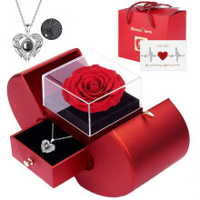 Firestyle Preserved Real Rose Gifts for Women,Mum,Wife,Eternal Flowers Rose with I Love You Necklace in 100 Languages,Gifts for her on Birthday,