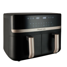 Russell Hobbs Dual Air Fryer 9L Rapid Airfryer [Dual Basket/Zone, Low-Noise, 9 Programs] satisfry (Dishwasher safe drawers, Max 200?, Oil Free