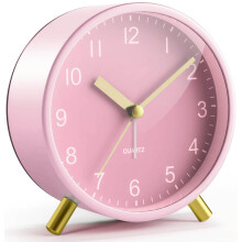 Jisile Pink Analog Alarm Clock for Girls, Silent Non-Ticking Rose Gold Desk Clock with Night Light, Cute Metal Bedroom Clock for Women, Teen Girls