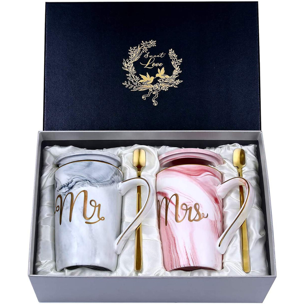 Doublewhale Wedding Gifts For Bride And Groom, Valentine's Day Engagement Anniversary Couple Gifts For Him Her Newlyweds Mr And Mrs Coffee Cups Gift
