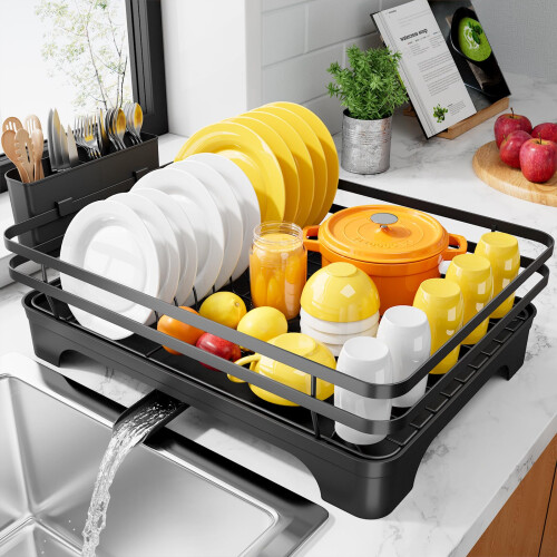 Kitsure Dish Drainer Rack - Multi-Functional Dish Rack for Kitchen Counter with Cutlery Holder, Rust-Proof Storage Solution Dish Drainer with