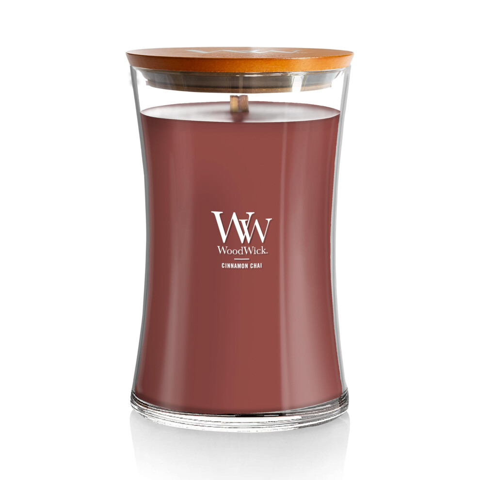 Woodwick Large Hourglass Scented Candle | Cinnamon Chai | With Crackling Wick | Burn Time: Up To 130 Hours