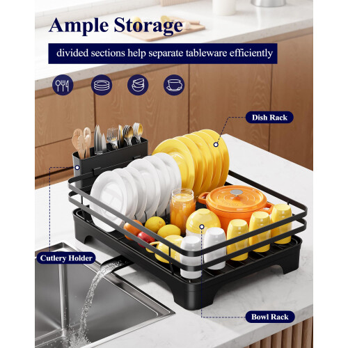 Kitsure Dish Drainer Rack - Multi-Functional Dish Rack for Kitchen Counter with Cutlery Holder, Rust-Proof Storage Solution Dish Drainer with 2