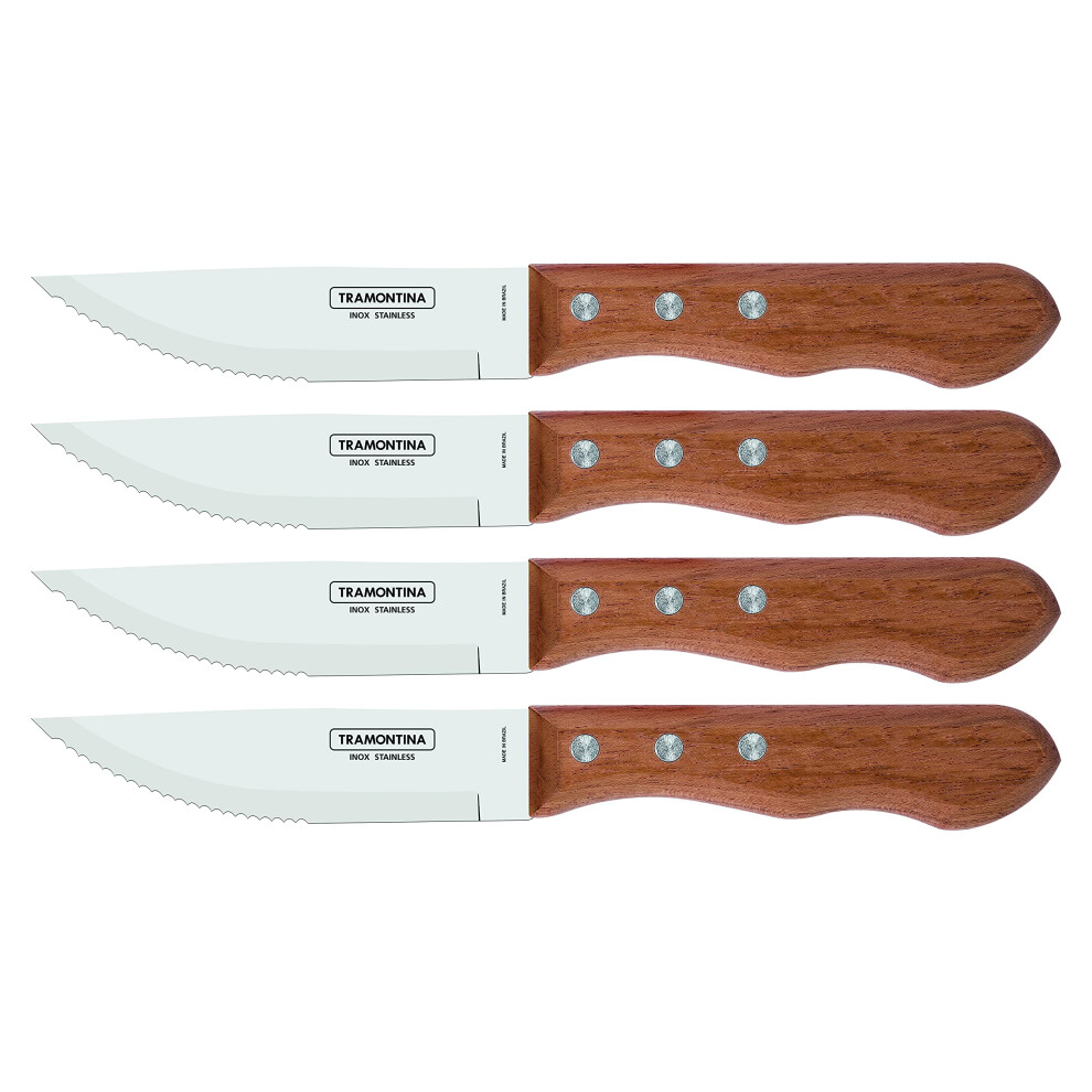 Tramontina 5? Jumbo Steak Knives Set Of 4, Sharp Knife With Wooden Handle, ?Camping, Kitchen, Rustic, 22399079