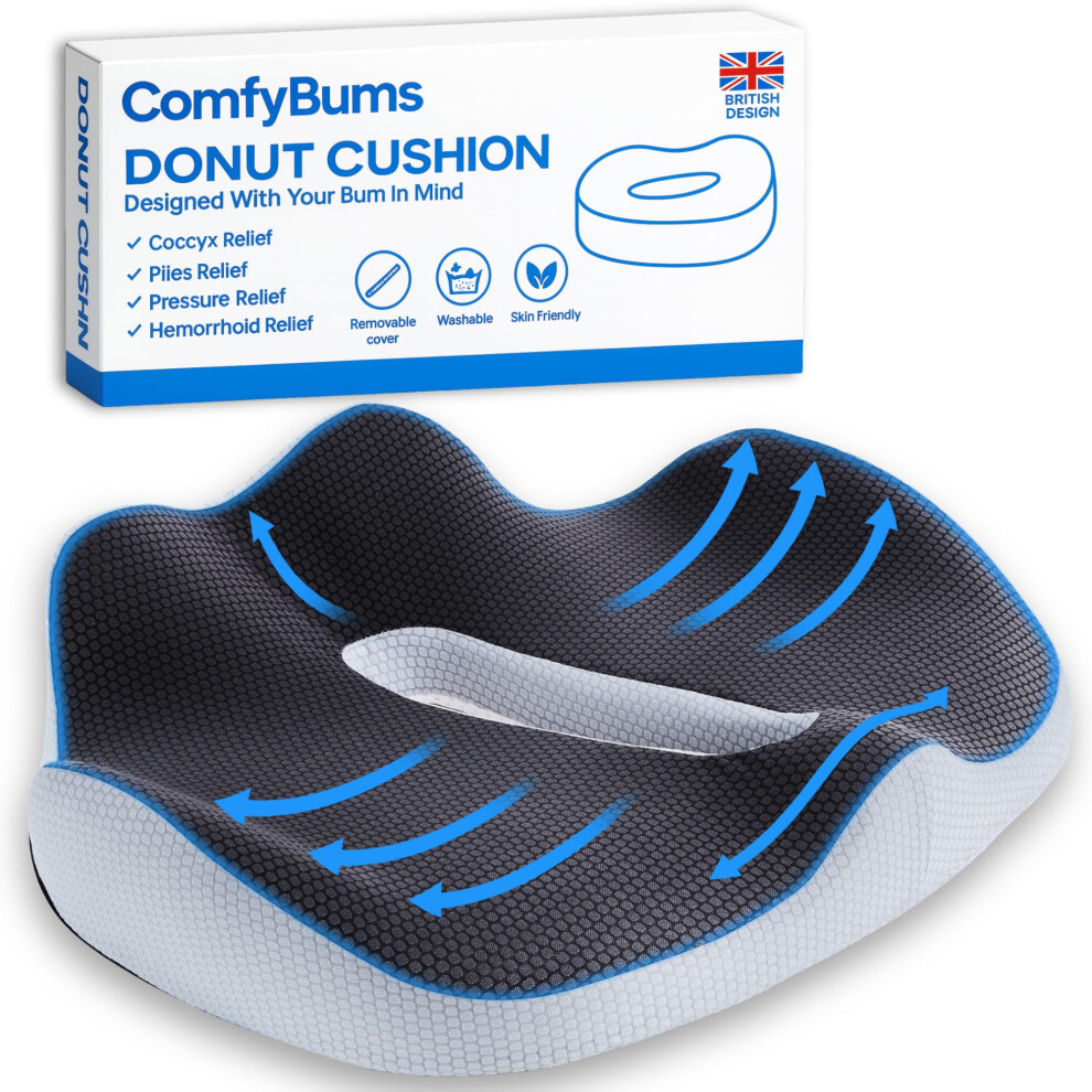 Comfybums Hemorrhoid Donut Cushion For Coccyx, Tailbone, Piles Orthopaedic Pressure Relief - Memory Foam Pillow For Office Chair Seat Ring Cushions